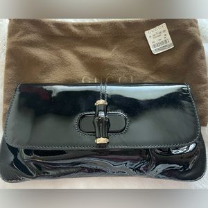 Gucci Bamboo Black Patent Leather Clutch